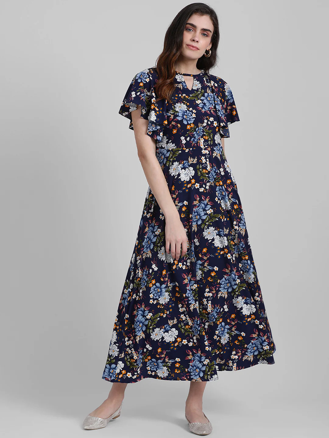 Navy Blue Printed Maxi Dress