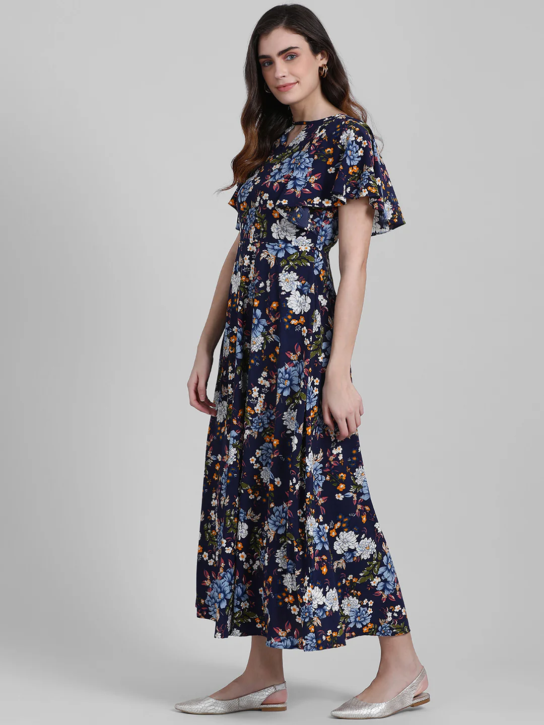 Navy Blue Printed Maxi Dress - Image 2