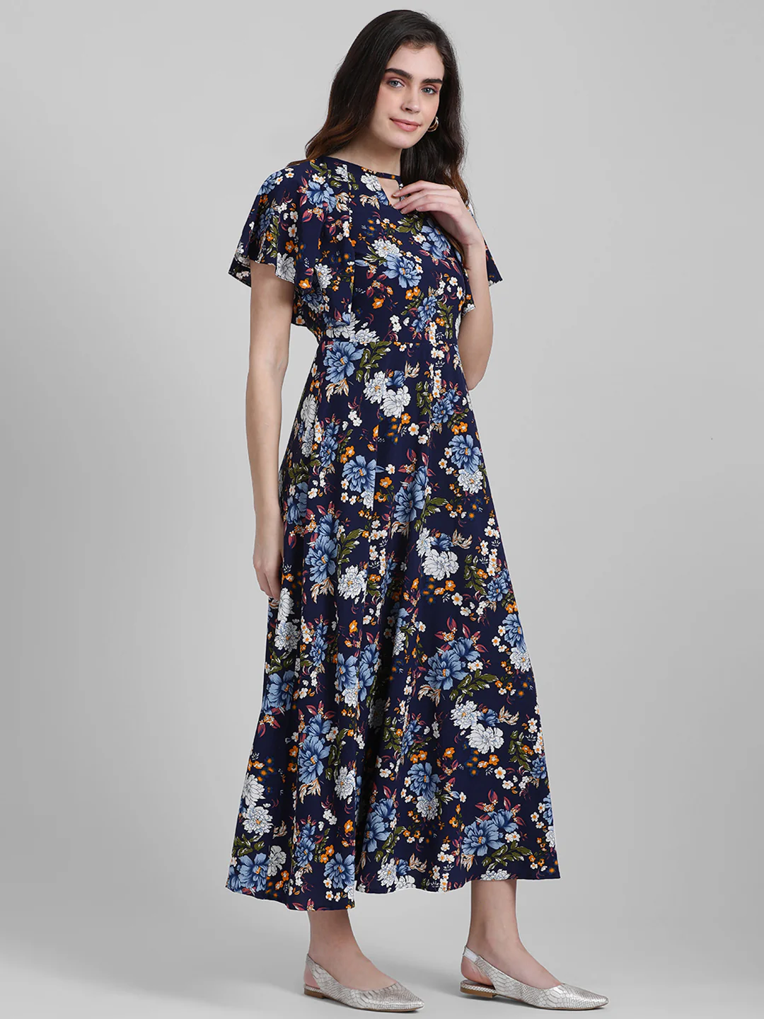 Navy Blue Printed Maxi Dress - Image 3