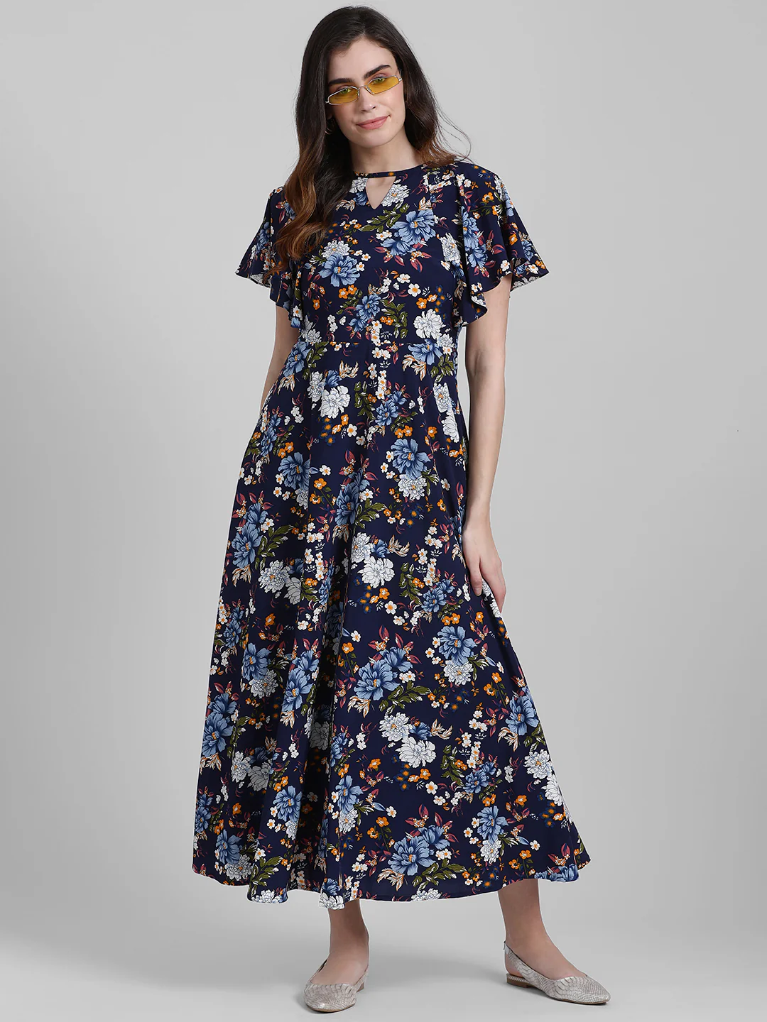 Navy Blue Printed Maxi Dress - Image 5