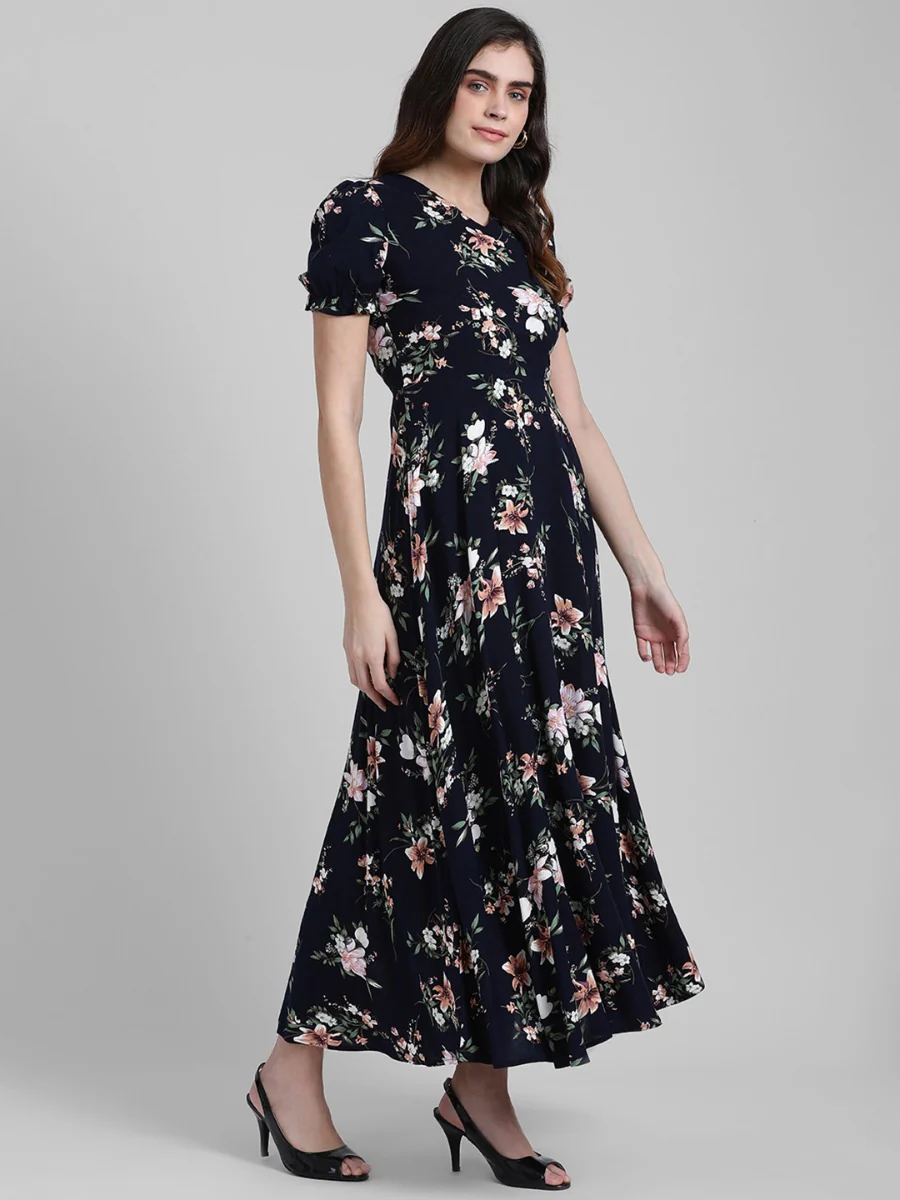 Navy Blue Printed Maxi Dress - Image 4