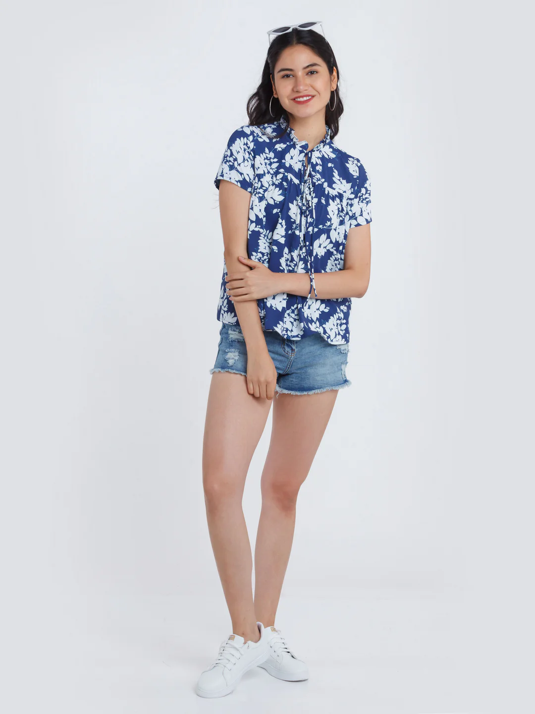 Navy Blue Printed Ruffled Top - Image 5