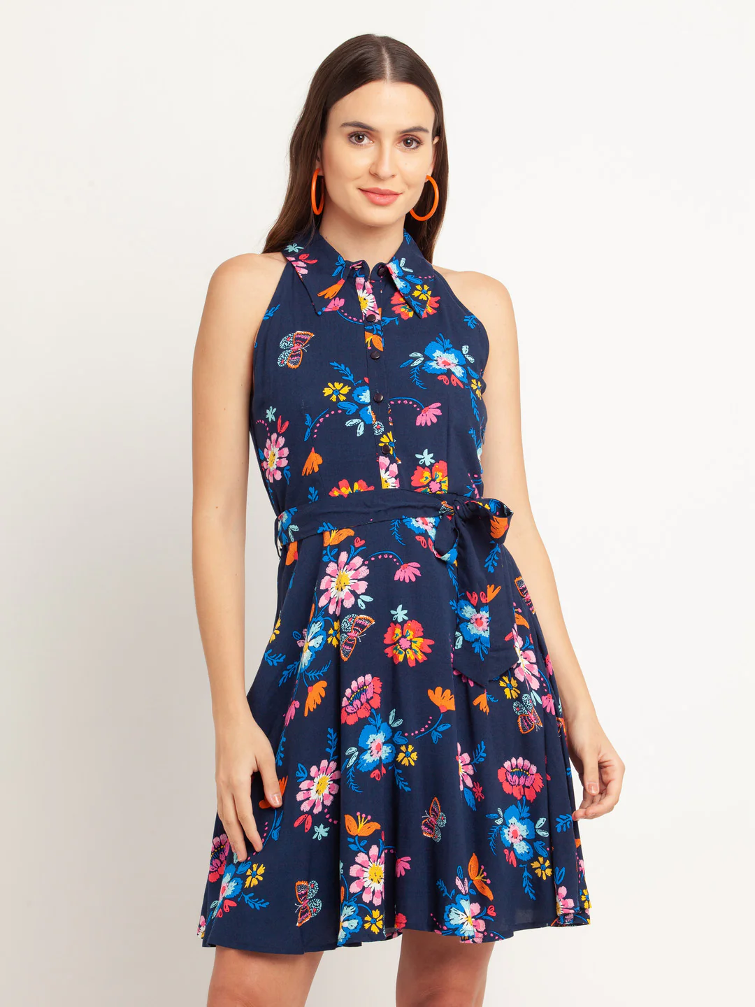 Navy Blue Printed Shirt Dress - Image 2