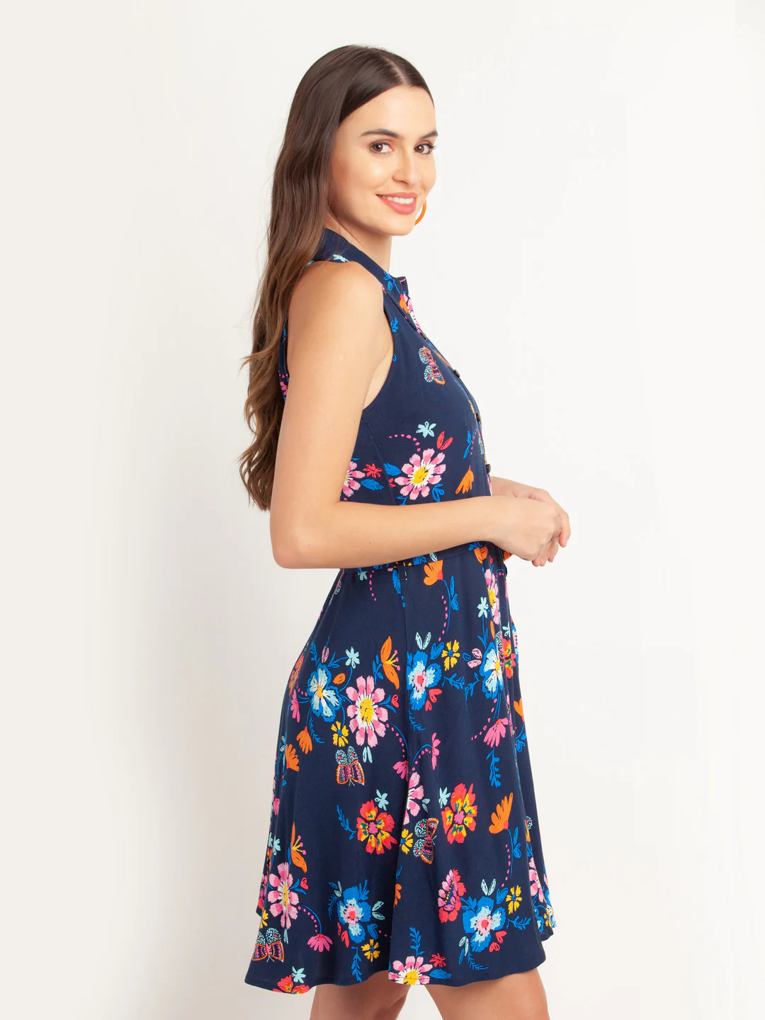 Navy Blue Printed Shirt Dress - Image 3
