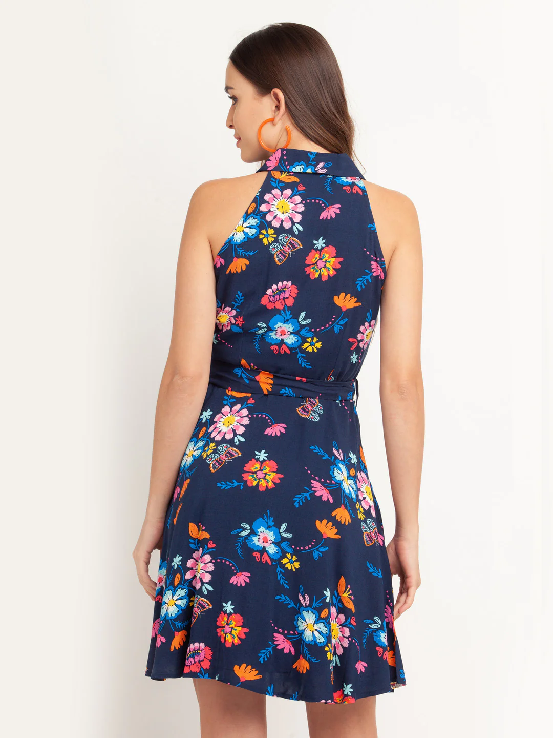 Navy Blue Printed Shirt Dress - Image 4