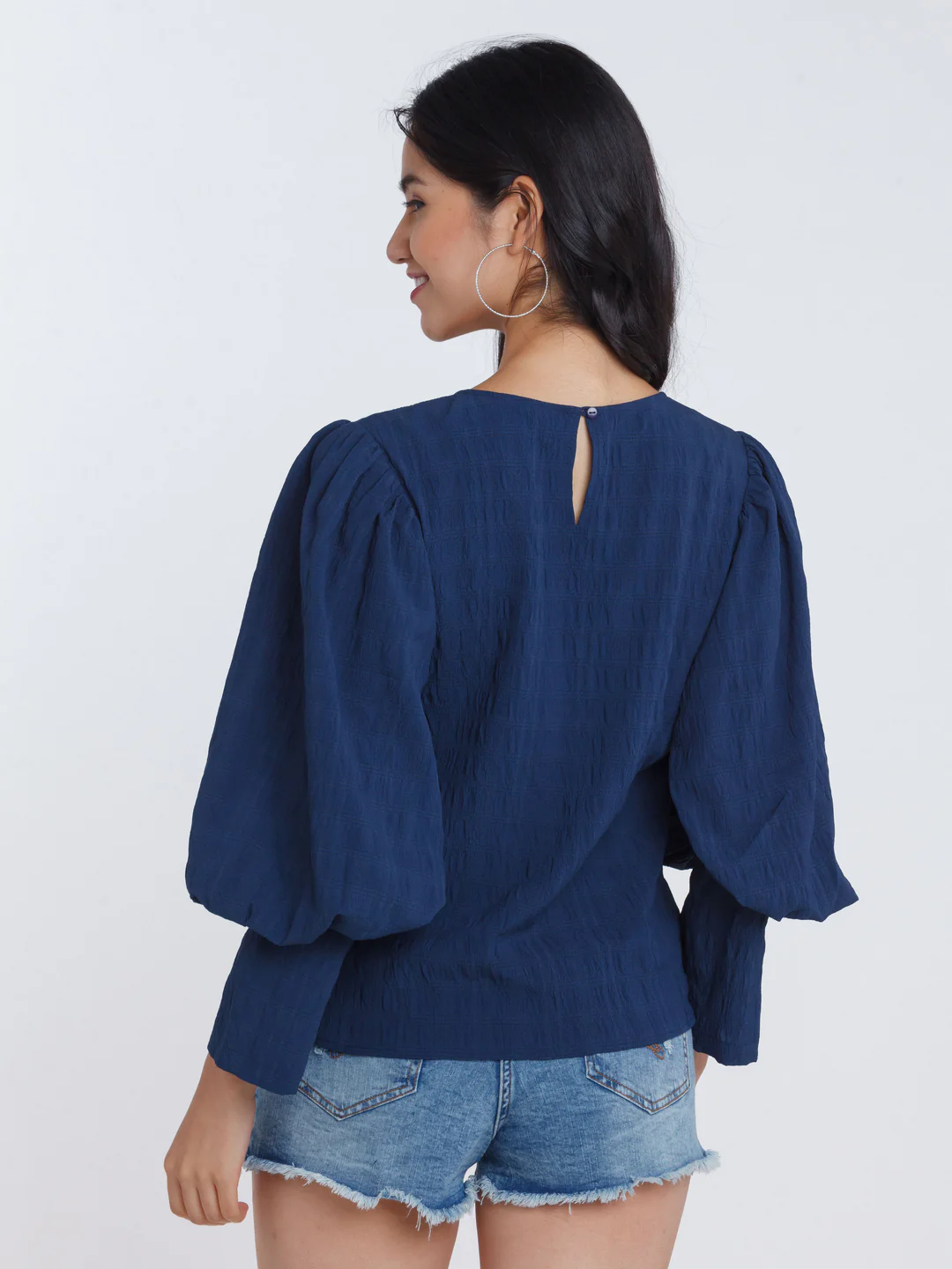 Navy Blue Puff Sleeve Top - Image 4