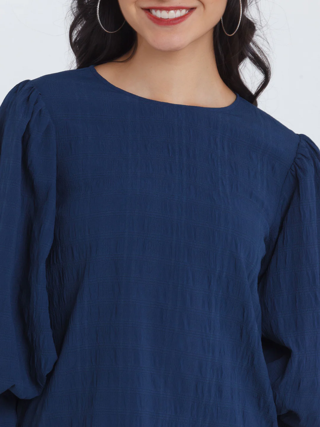 Navy Blue Puff Sleeve Top - Image 6