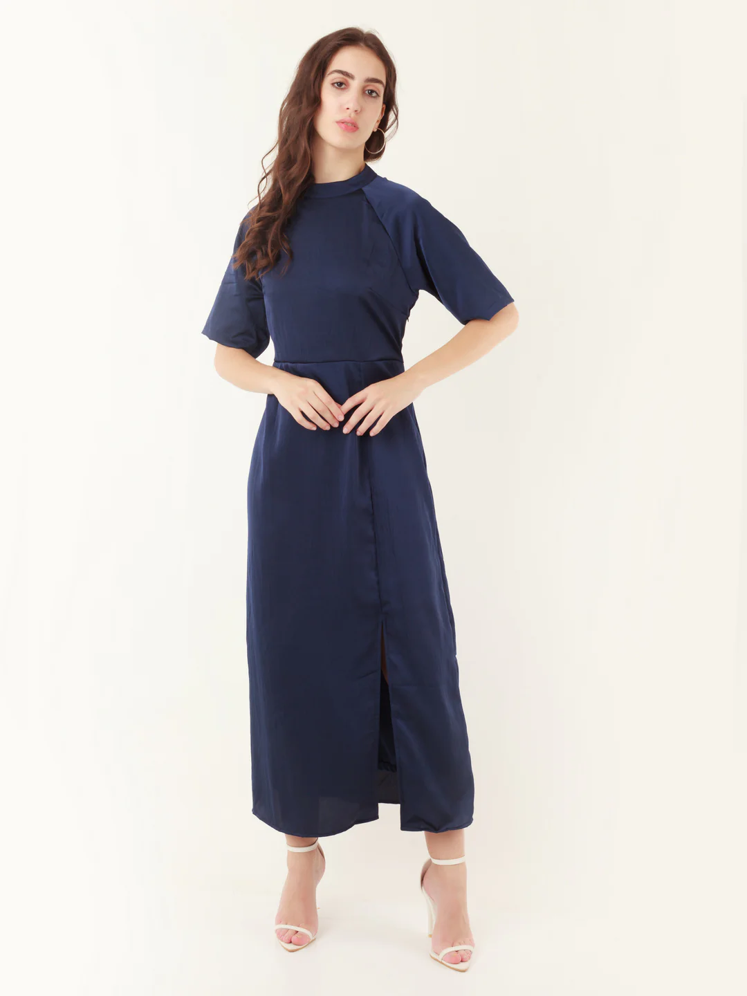 Navy Blue Solid A-Line Maxi Dress - Image 2