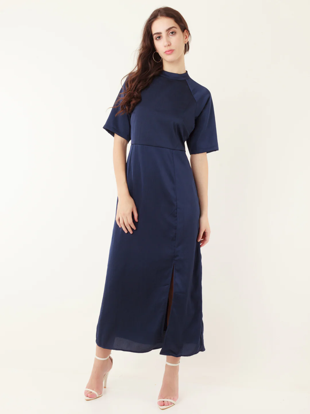 Navy Blue Solid A-Line Maxi Dress - Image 5