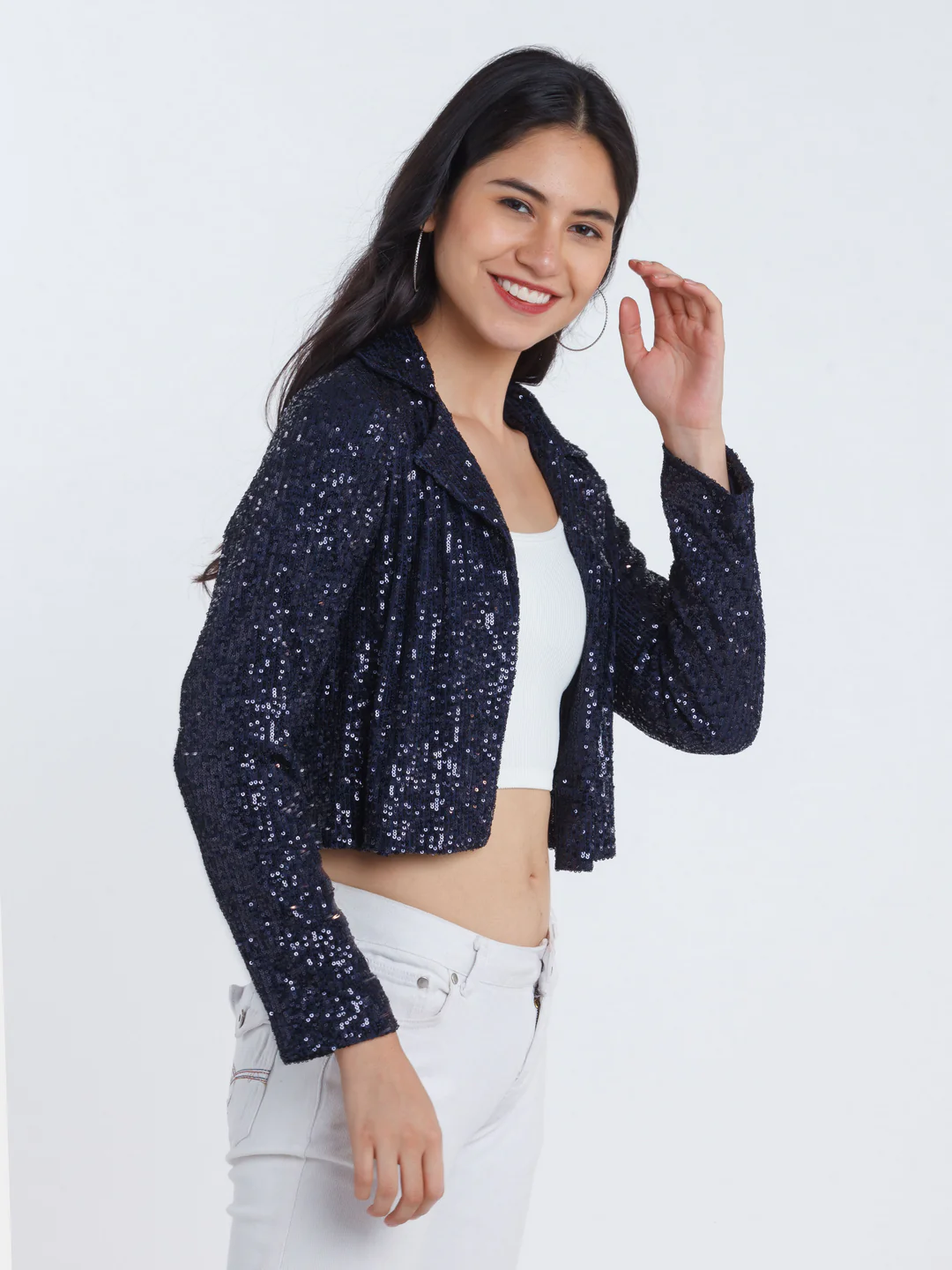Navy Blue Solid Blazer - Image 3