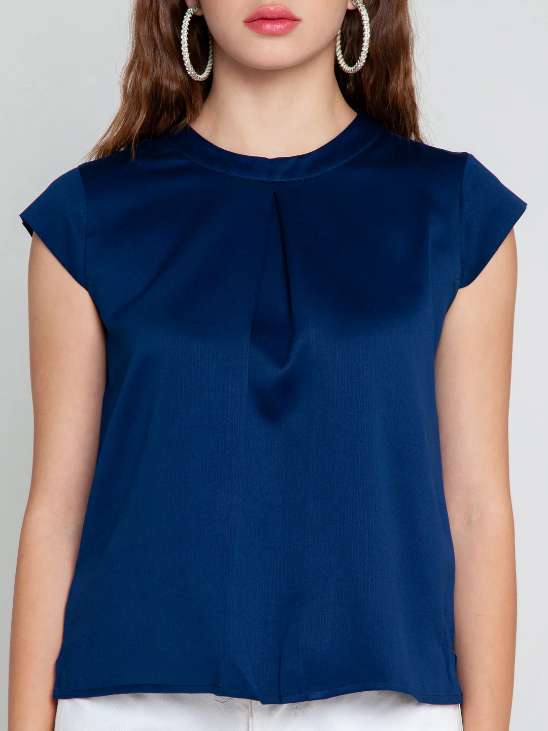 Navy Blue Solid Pleated Top - Image 5