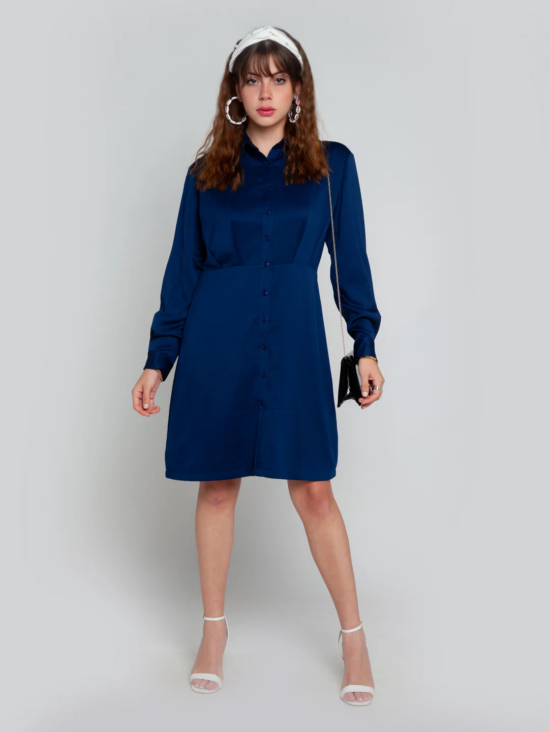 Navy Blue Solid Pleated Tunic - Image 2