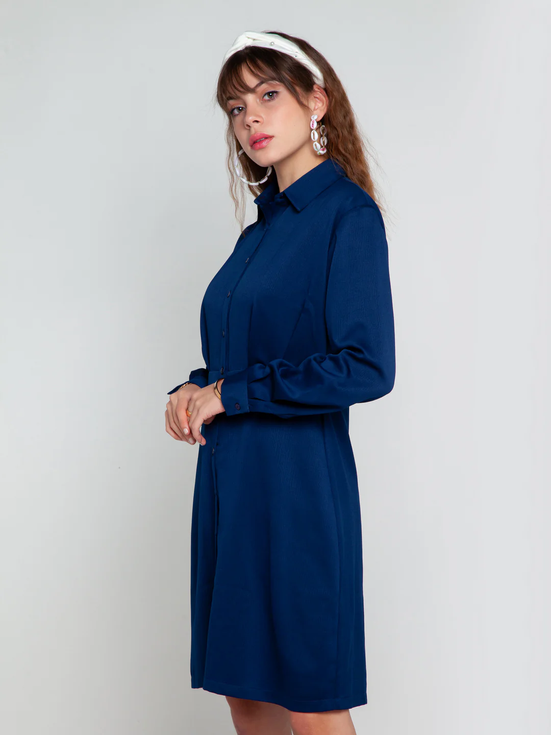 Navy Blue Solid Pleated Tunic - Image 3