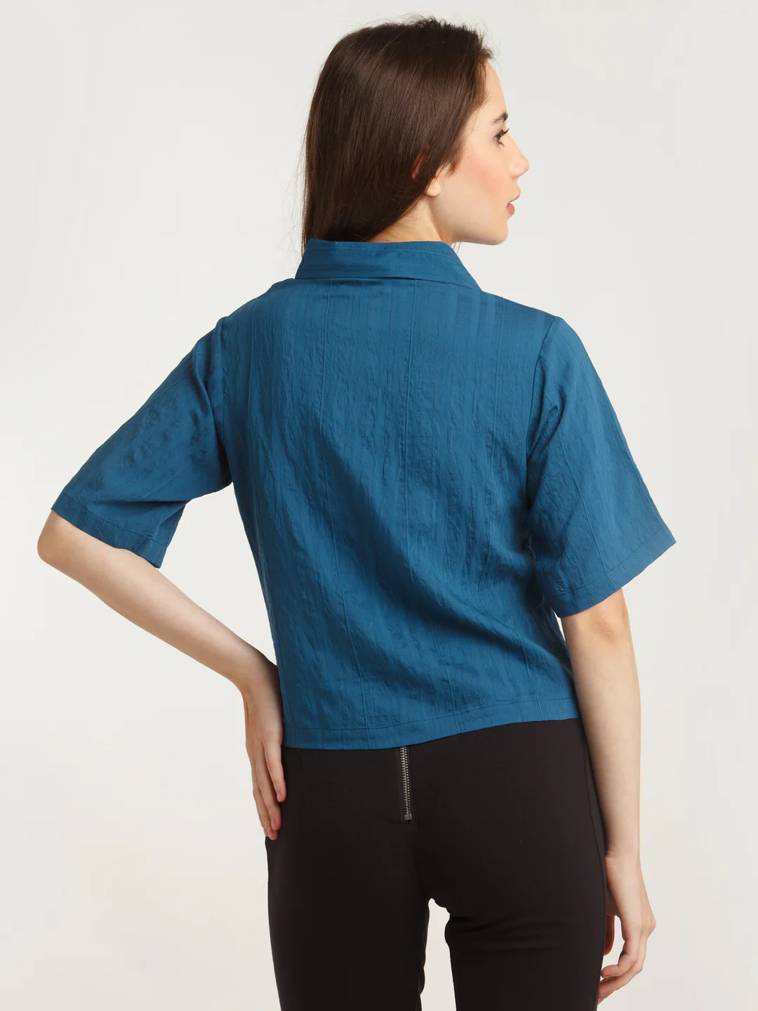Navy Blue Solid Shirt - Image 4
