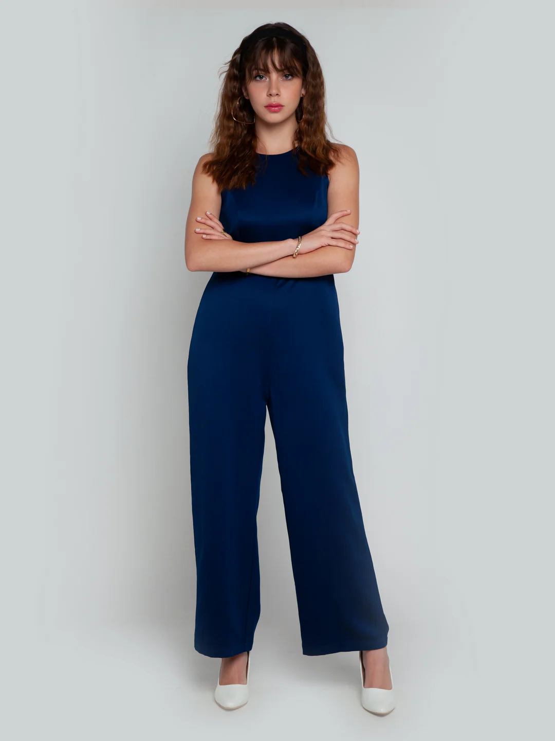 Navy Blue Solid Straight Jumpsuit - Image 2