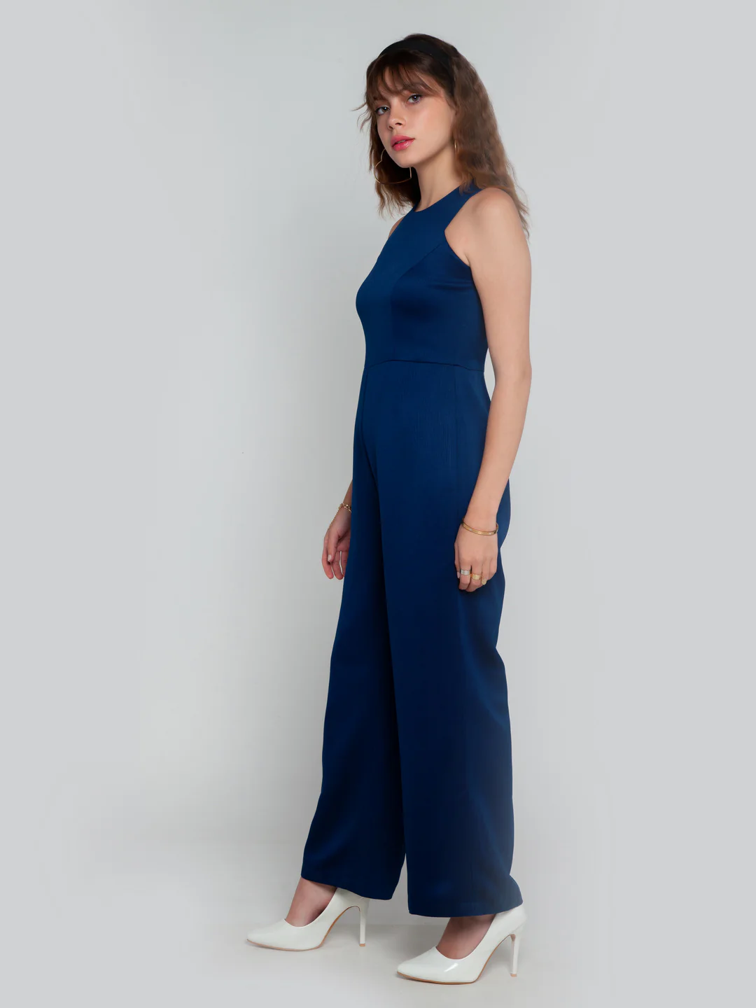 Navy Blue Solid Straight Jumpsuit - Image 3