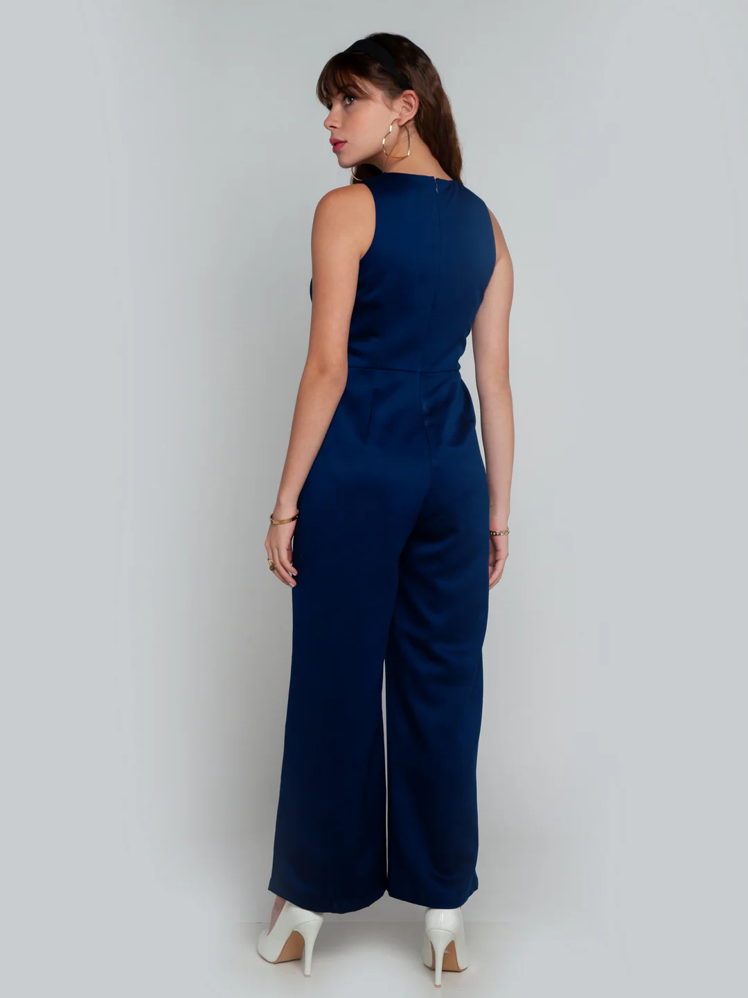 Navy Blue Solid Straight Jumpsuit - Image 4