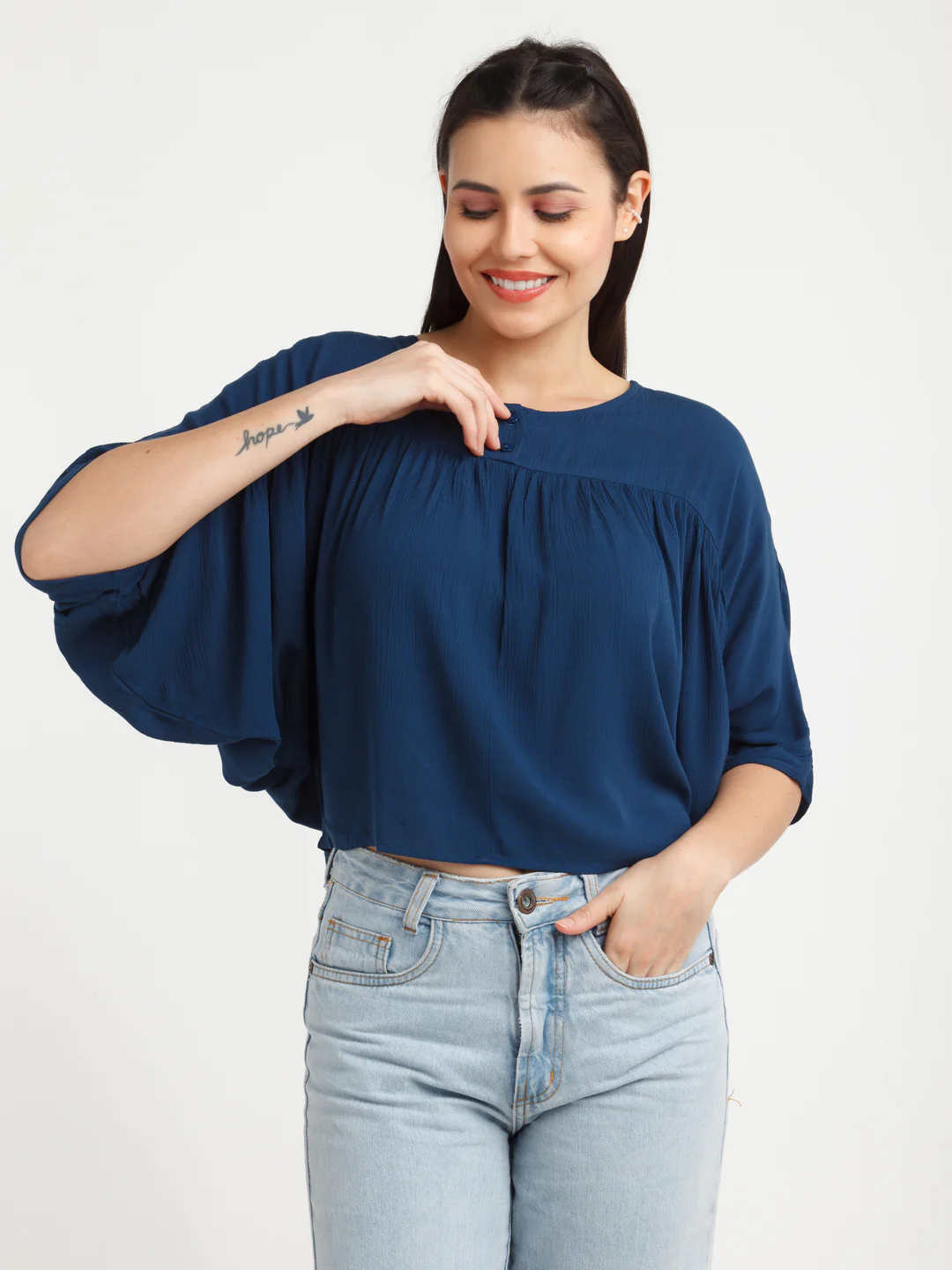 Navy Blue Solid Top - Image 2