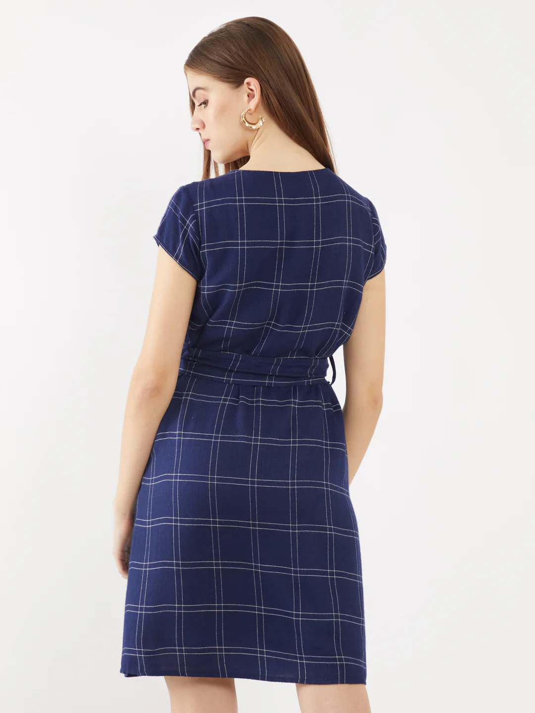 Navy Checked Short Dress - Image 4