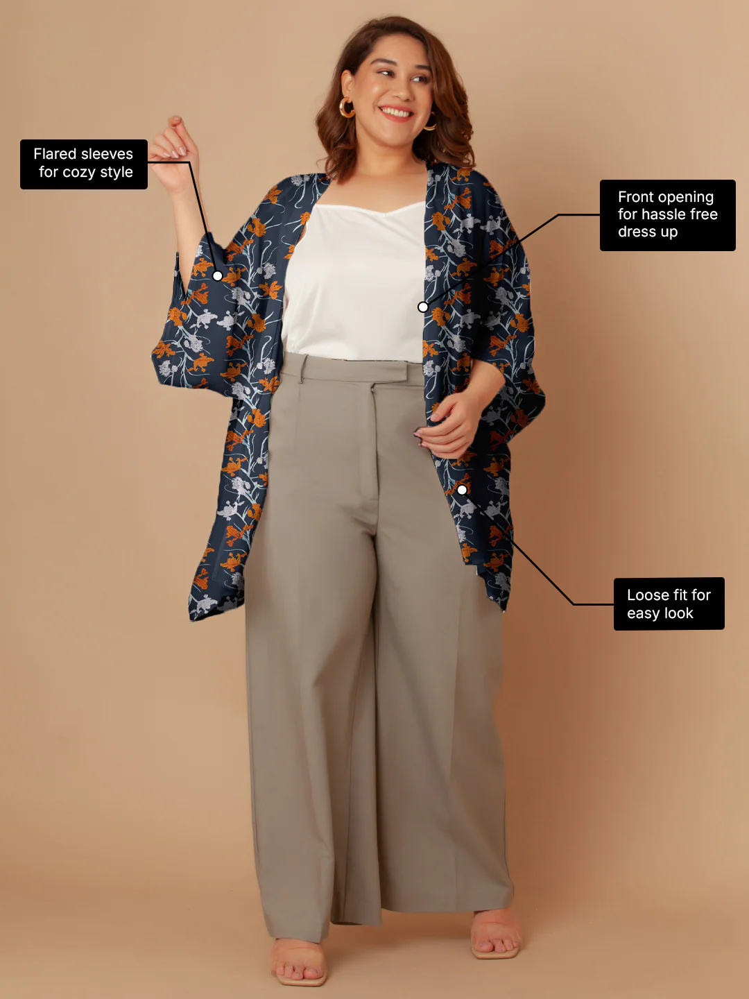 Navy Floral Print Peplum Shrug - Image 3