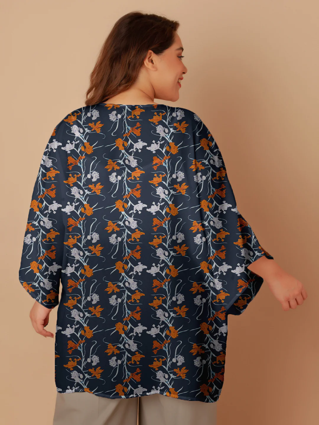 Navy Floral Print Peplum Shrug - Image 5