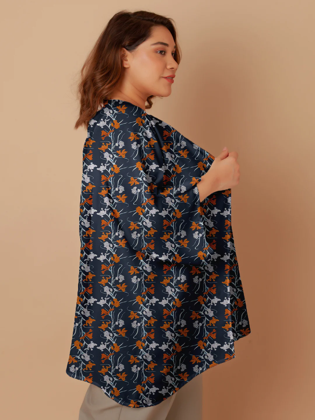 Navy Floral Print Peplum Shrug - Image 6