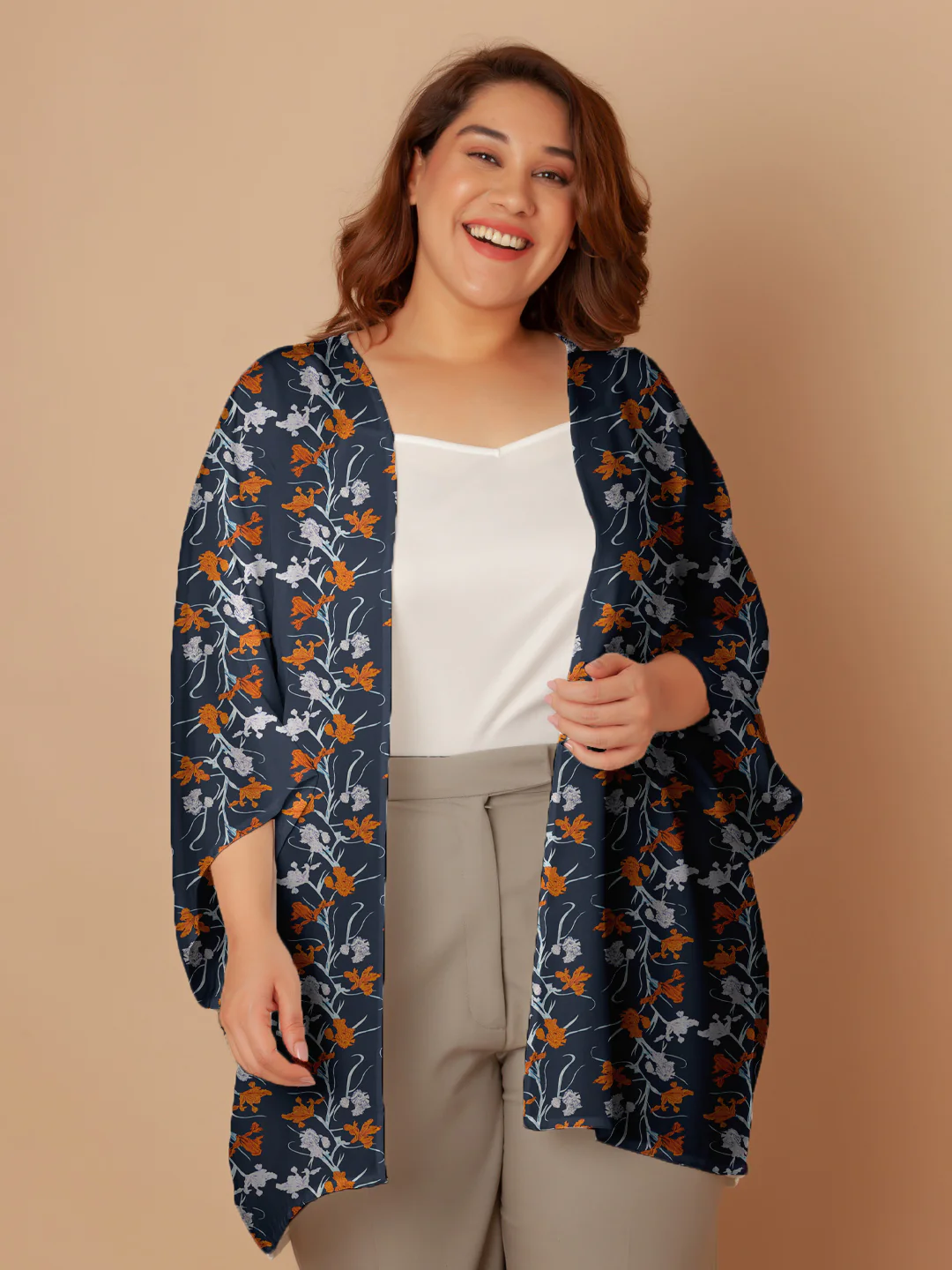Navy Floral Print Peplum Shrug - Image 7