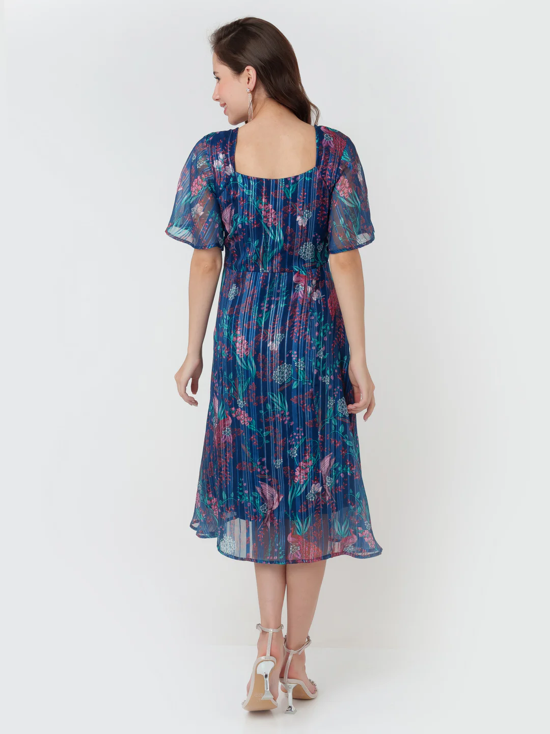 Navy Printed A-Line Midi Dress - Image 4