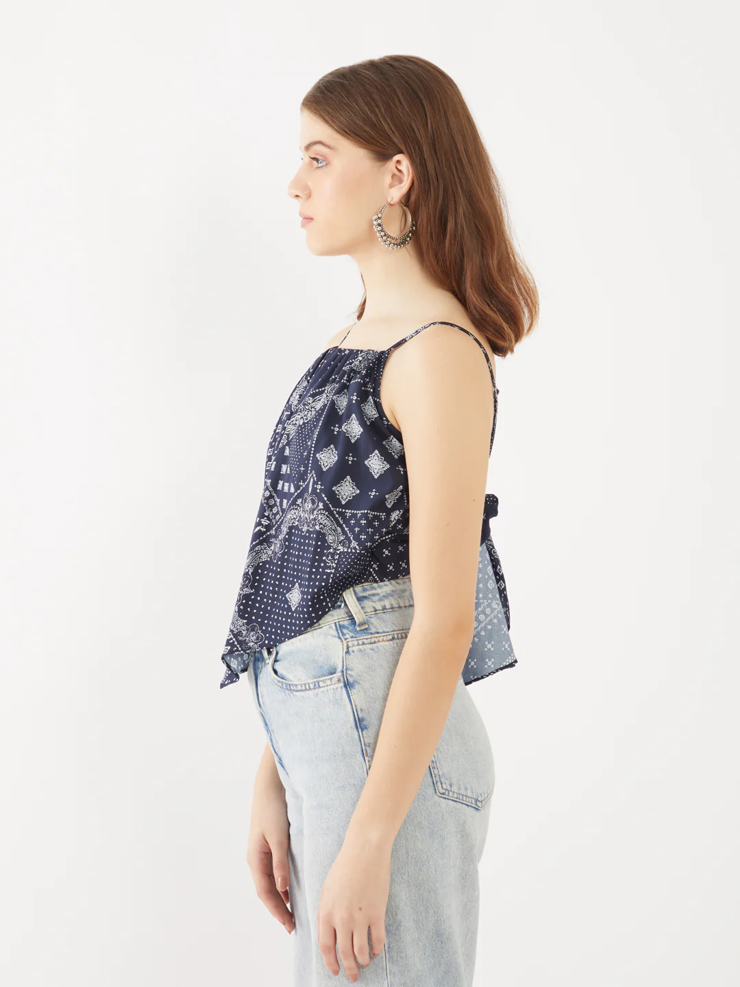 Navy Printed Tie-Up Top - Image 3