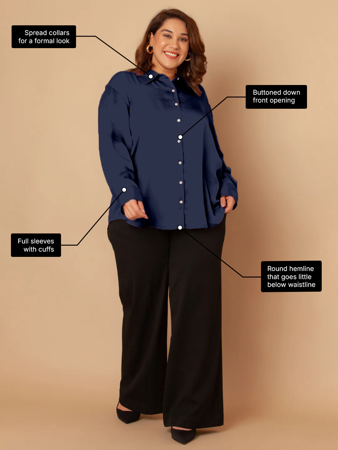 Navy Solid Buttoned Shirt - Image 3