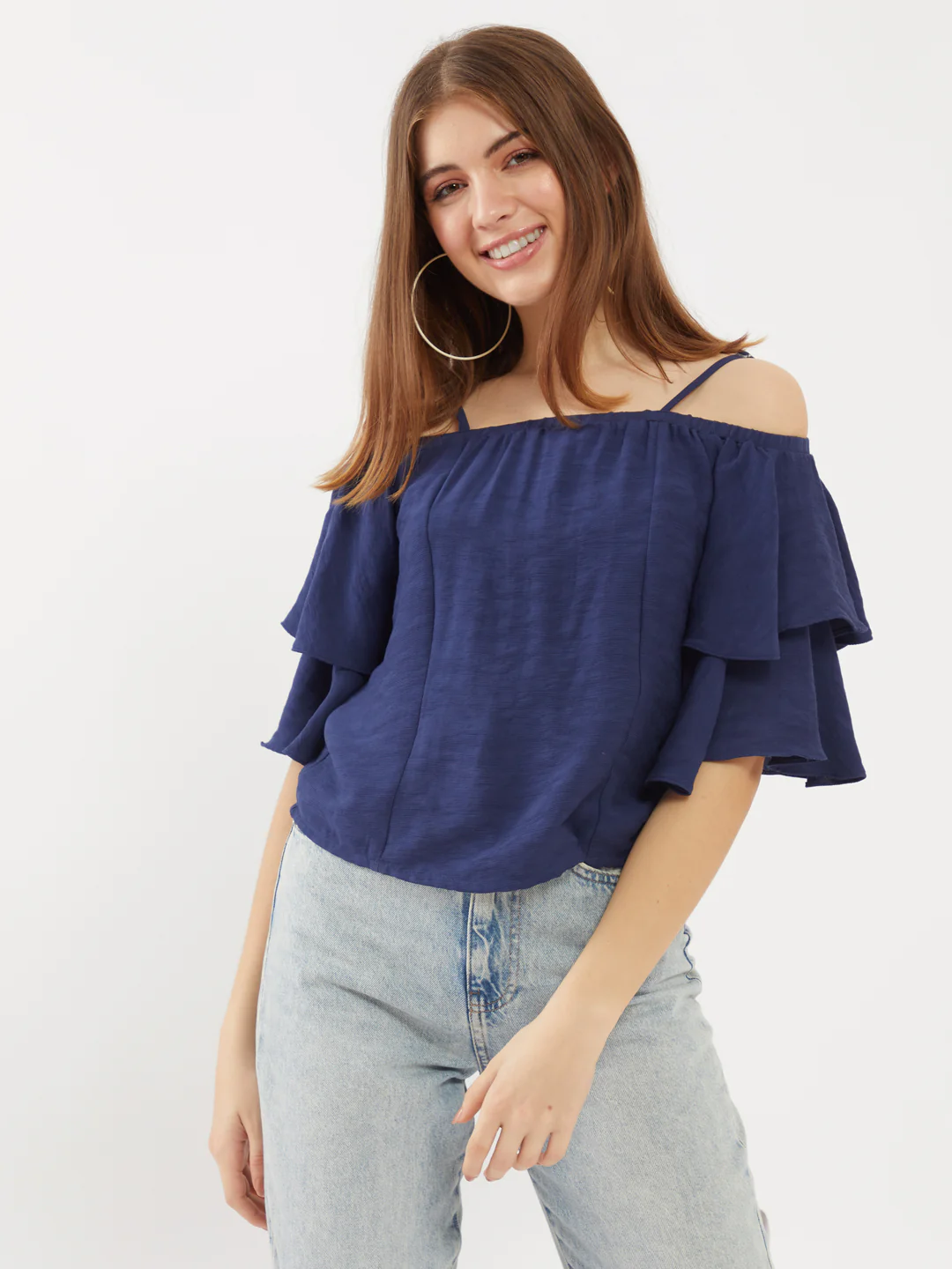 Navy Solid Ruffled Top - Image 2