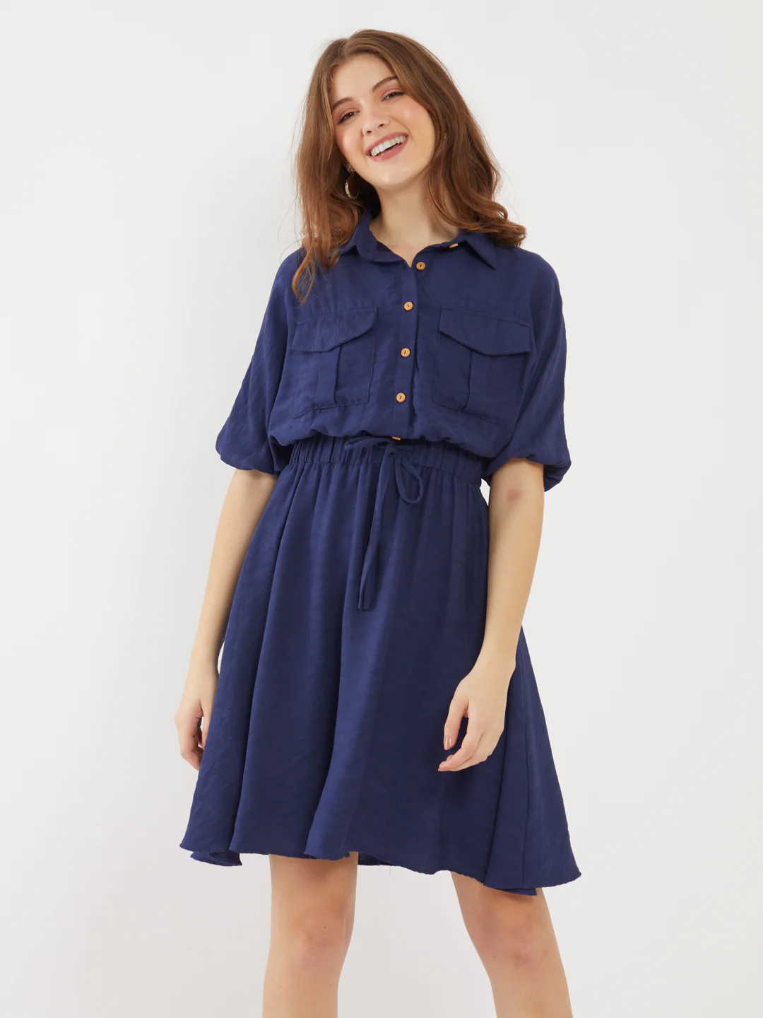 Navy Solid Short Dress - Image 2