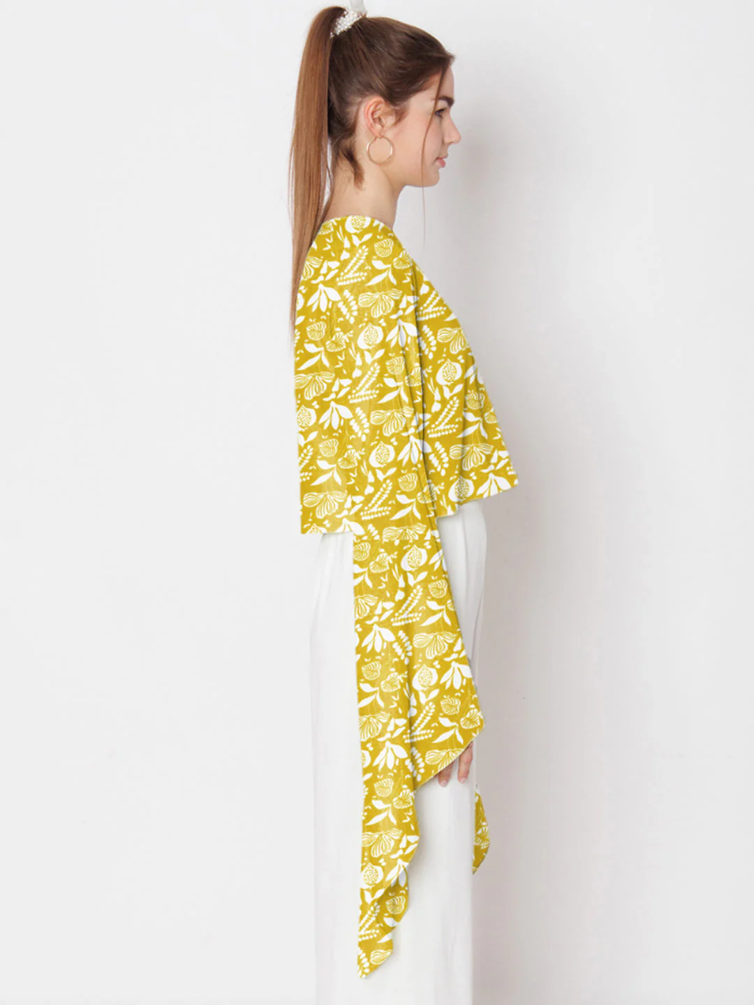Ochre Yelloe Floral Printed Stylised Sleeve Top - Image 3