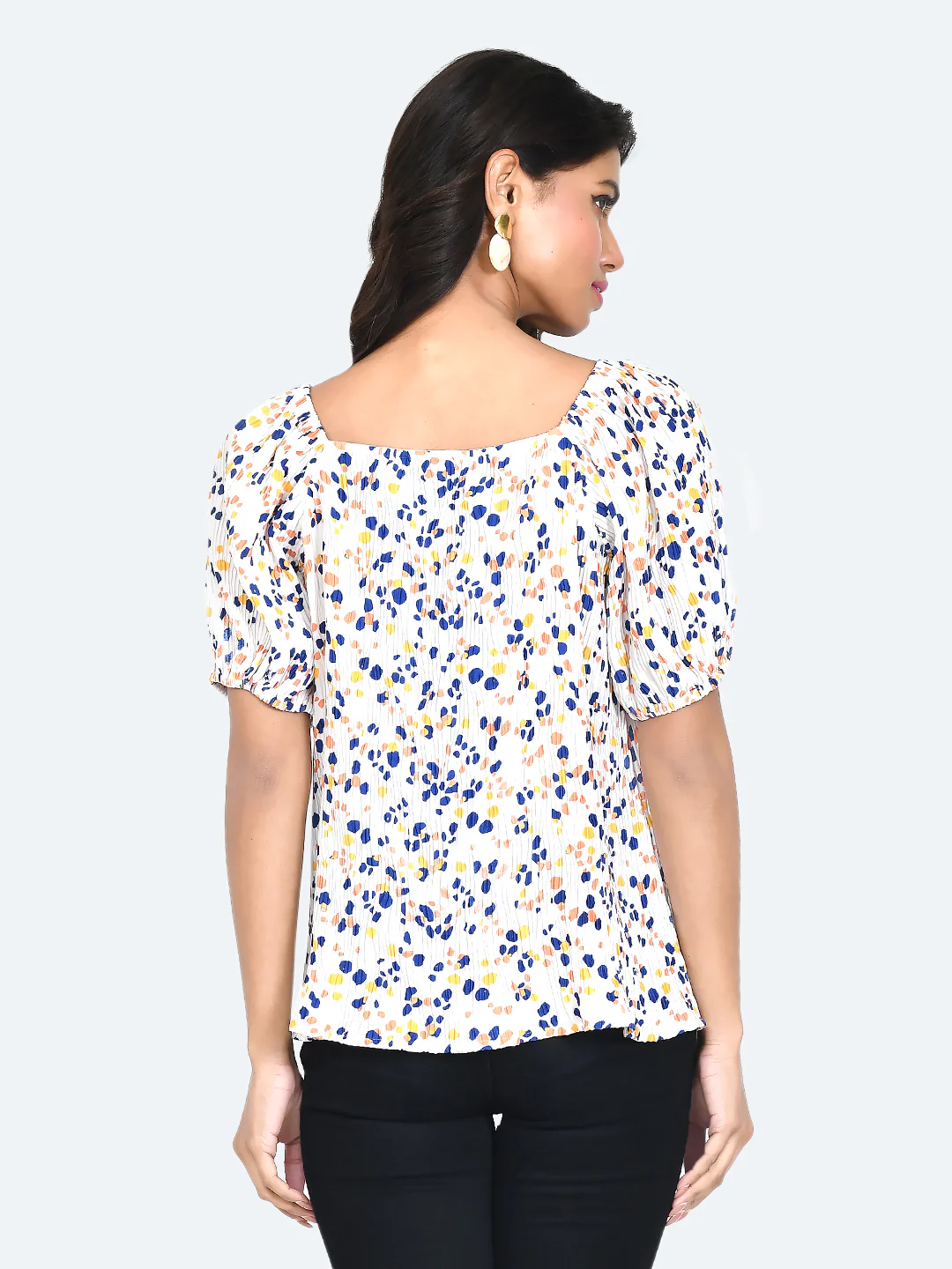 Off White Abstract Pleated Top - Image 4