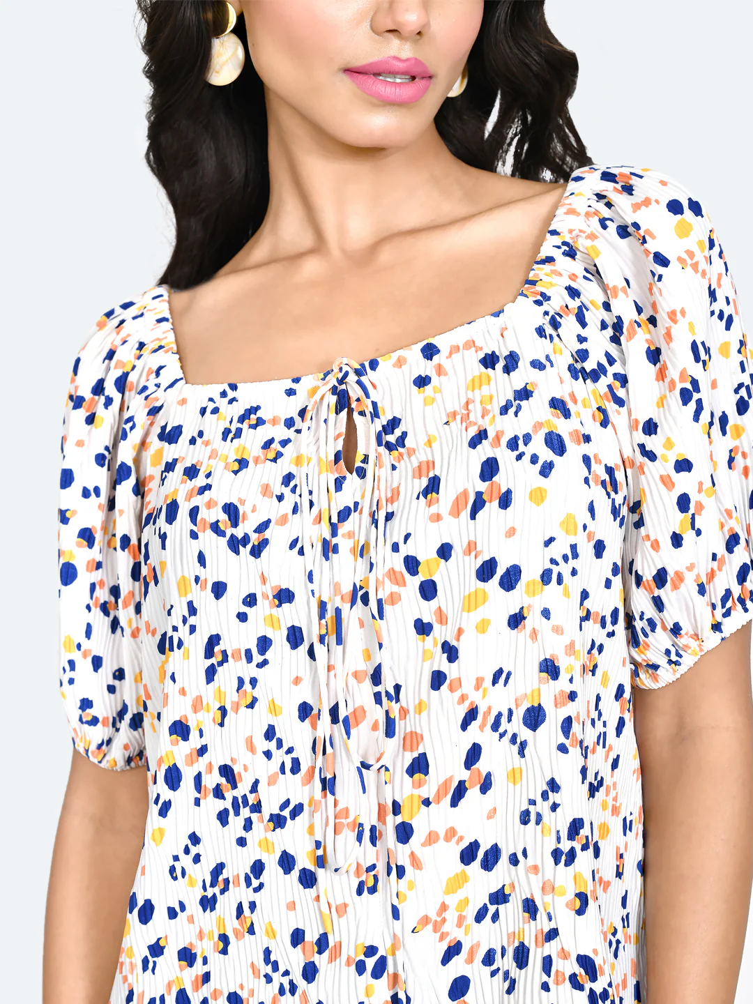 Off White Abstract Pleated Top - Image 6