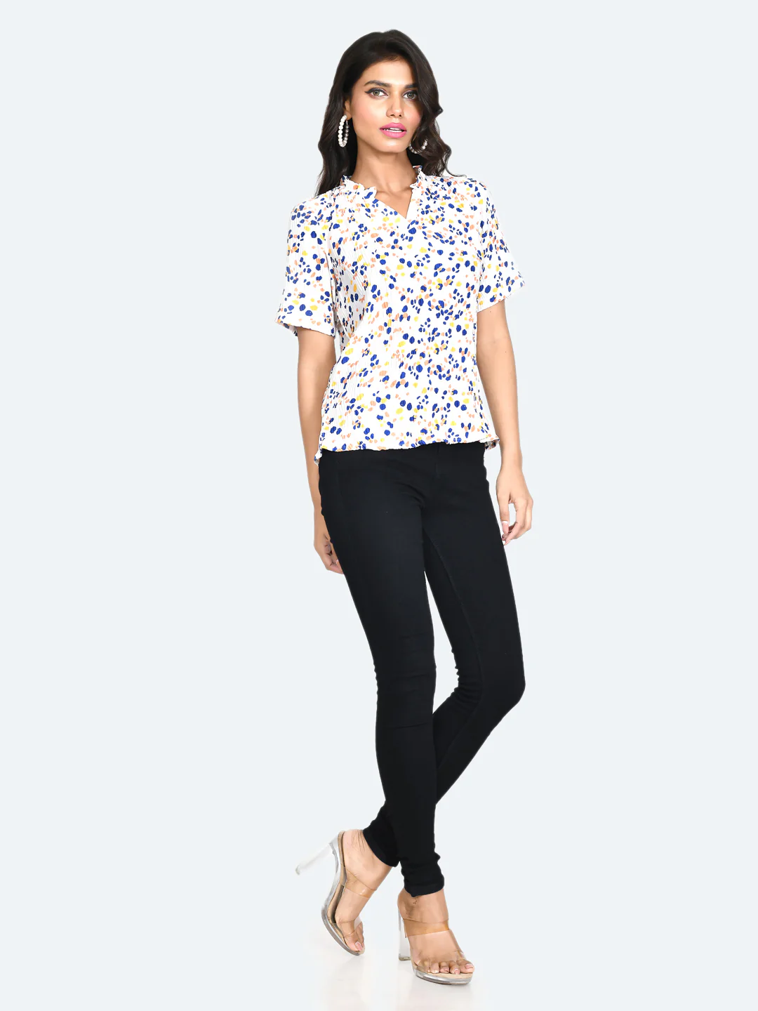 Off White Abstract Pleated Top - Image 5