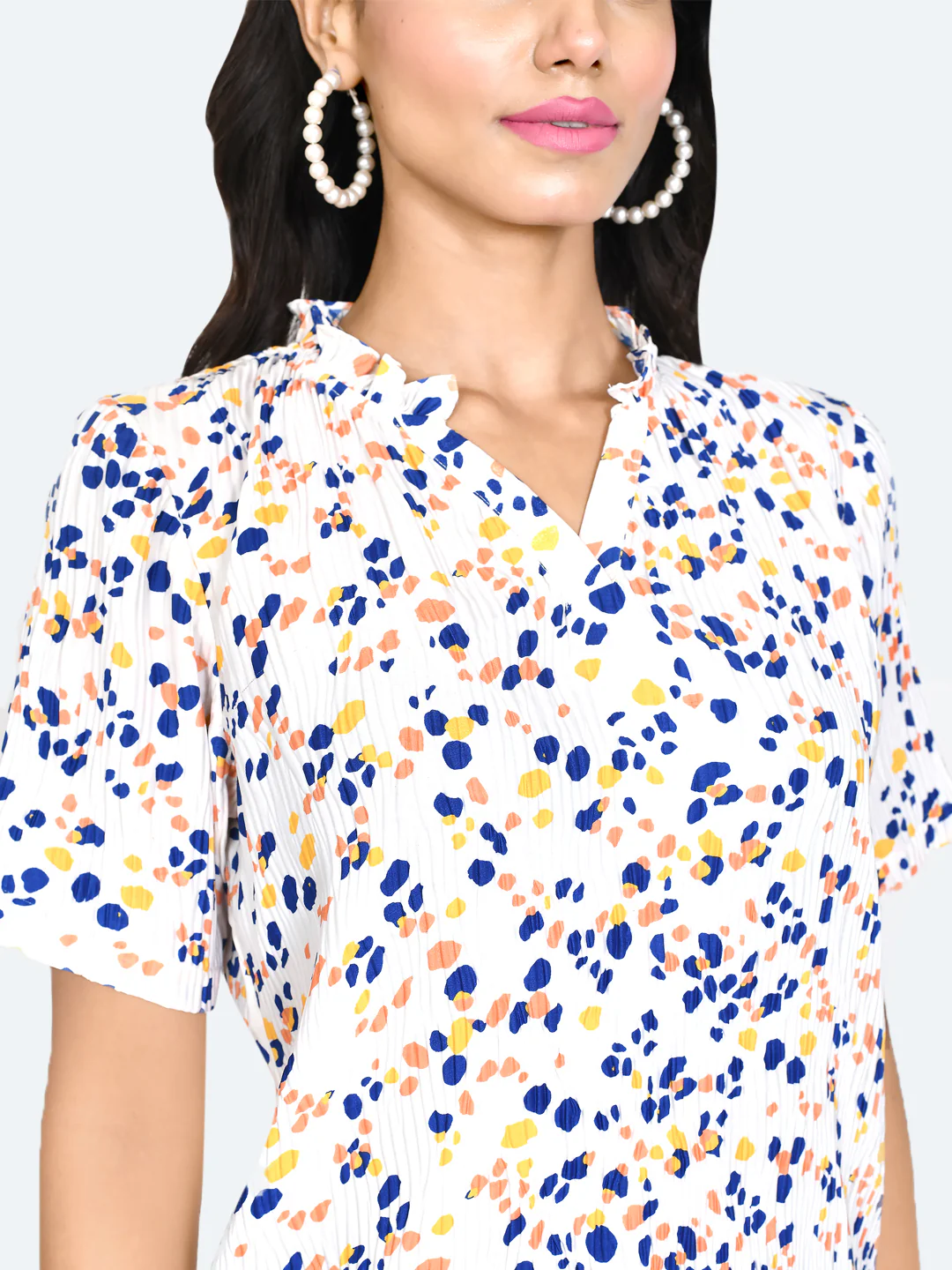 Off White Abstract Pleated Top - Image 6