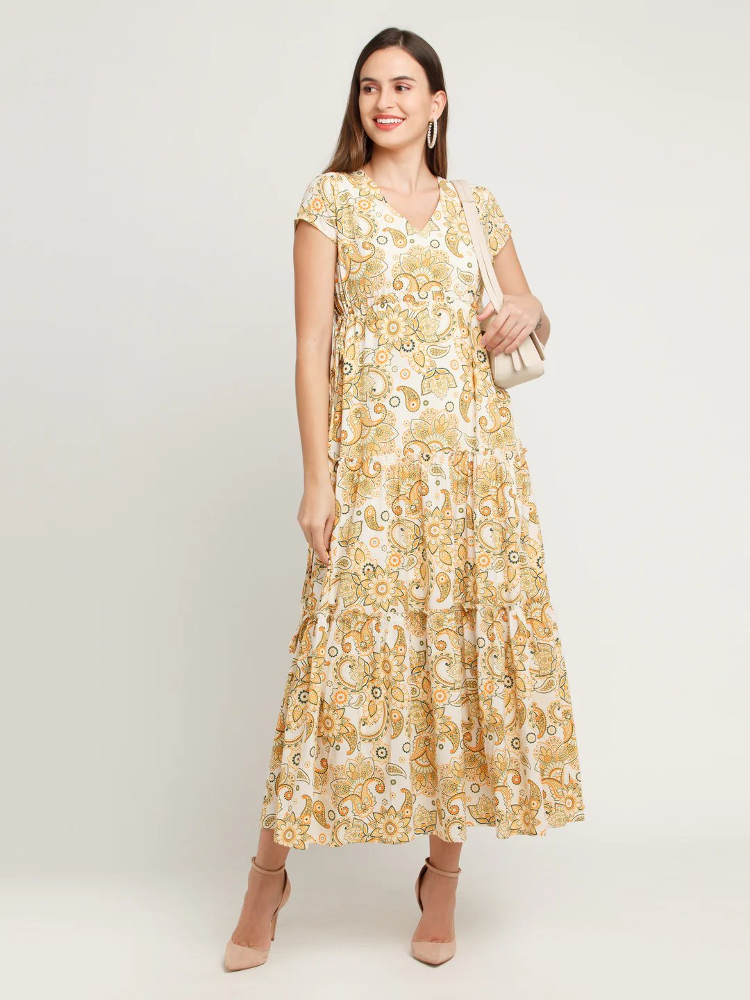 Off-White Bohemian Printed Tiered Maxi Dress
