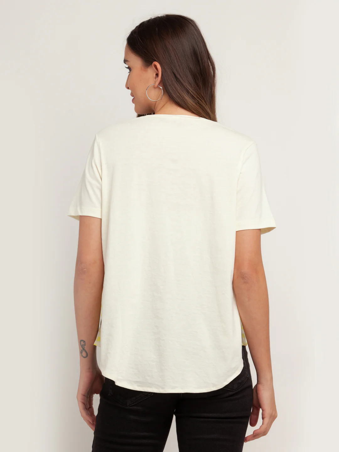 Off White Checked Short Sleeves Top - Image 4