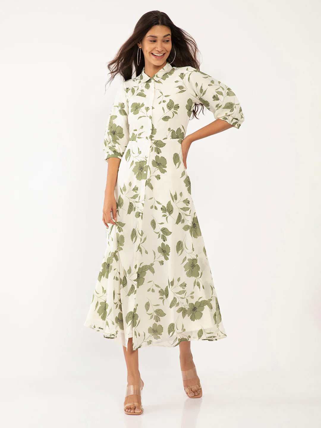 Off White Floral Print A-Line Maxi Dress - Image 2