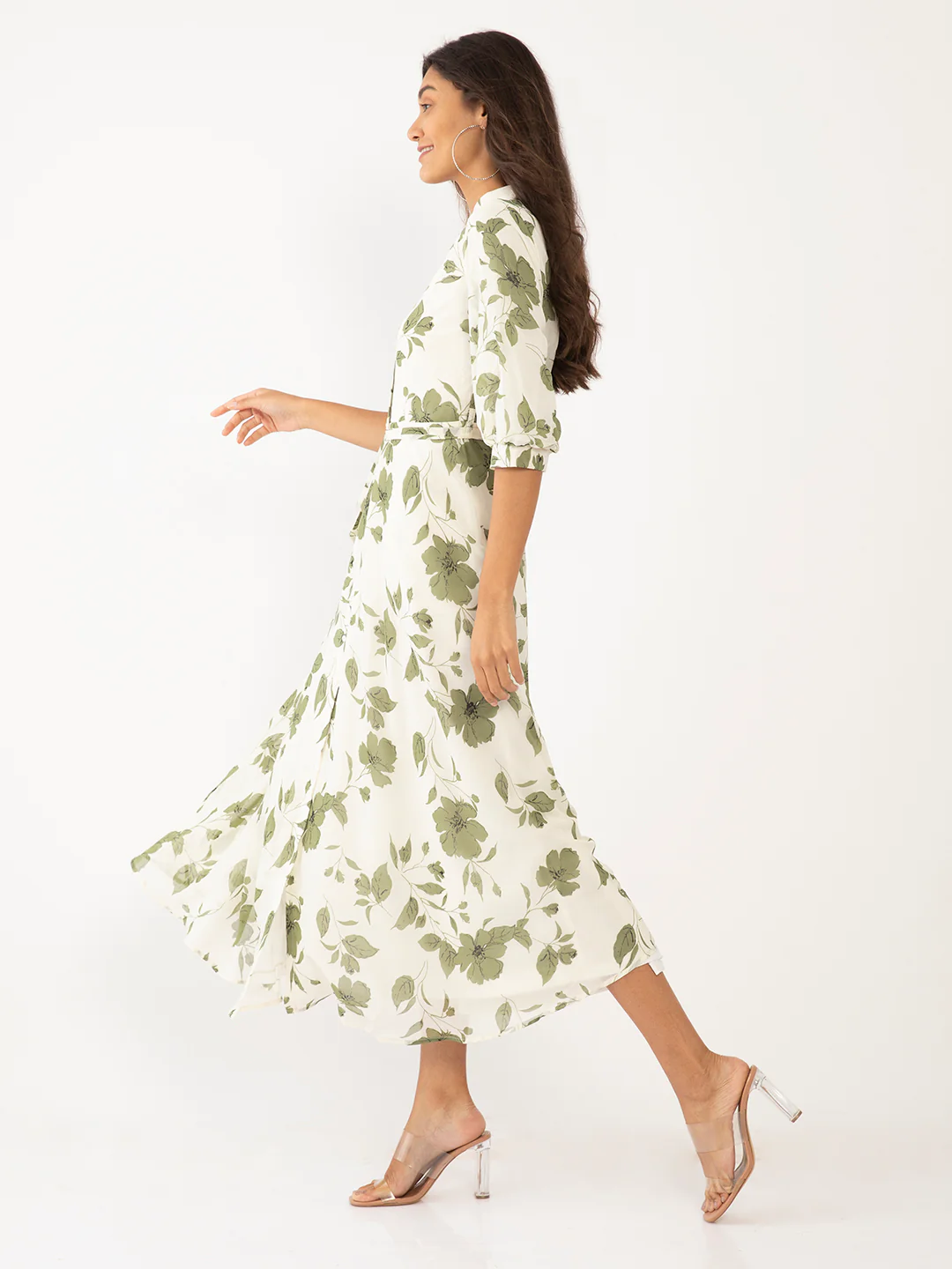 Off White Floral Print A-Line Maxi Dress - Image 3