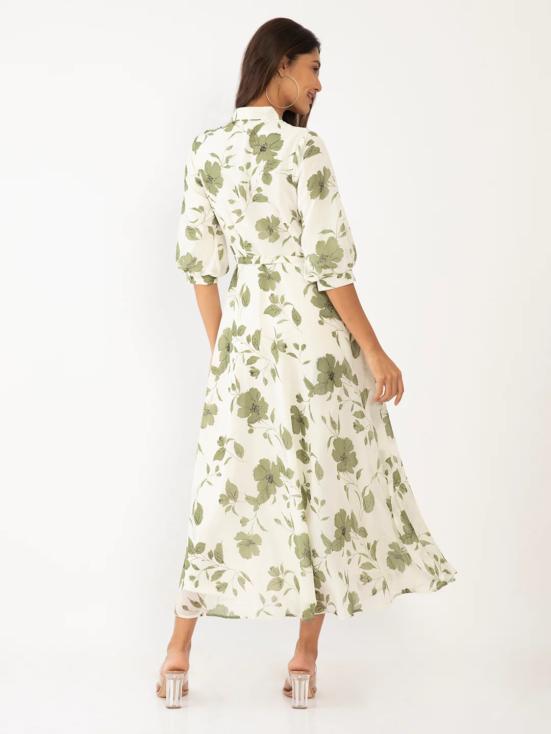 Off White Floral Print A-Line Maxi Dress - Image 4