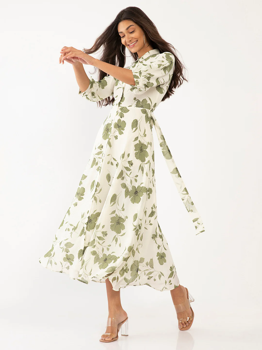 Off White Floral Print A-Line Maxi Dress - Image 5
