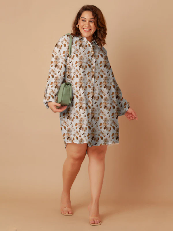 Off White Floral Print Buttoned Long Shirt