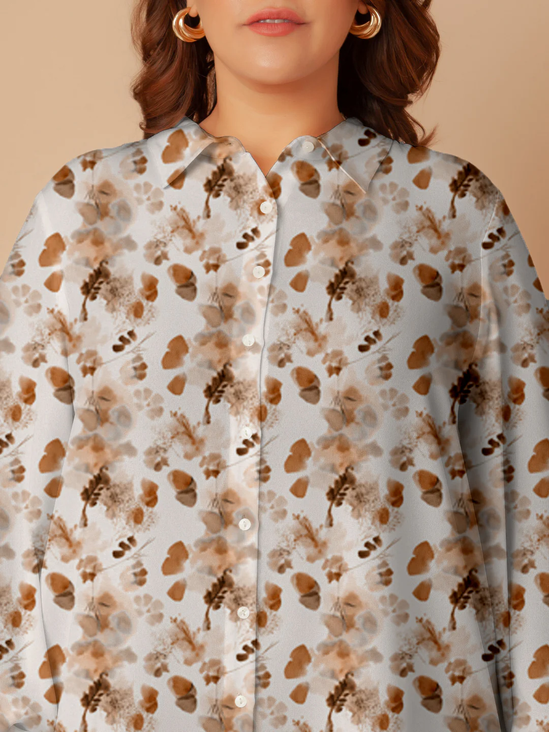 Off White Floral Print Buttoned Long Shirt - Image 5