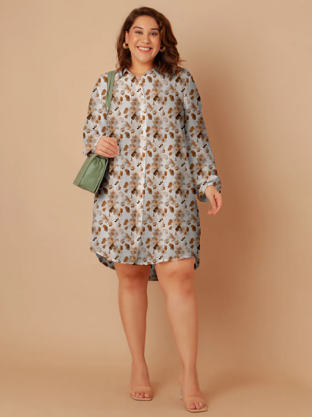 Off White Floral Print Buttoned Long Shirt - Image 6