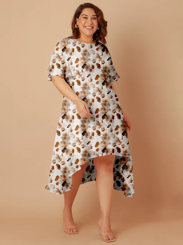 Off White Floral Print Flared Midi Dress - Image 2