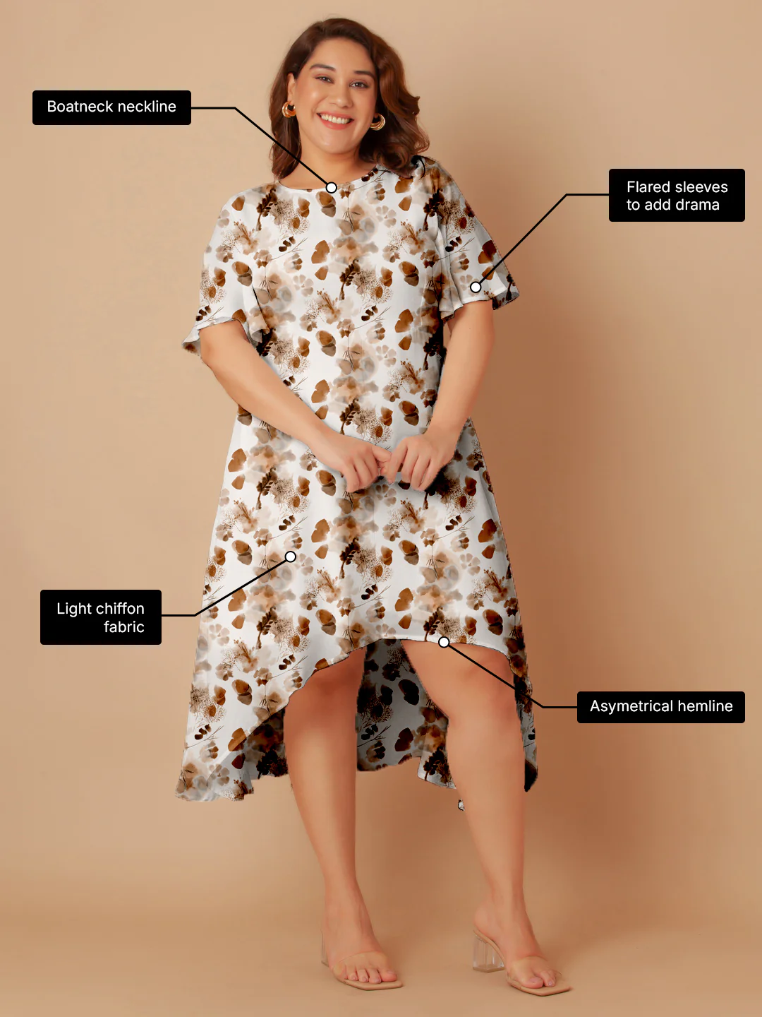 Off White Floral Print Flared Midi Dress - Image 3