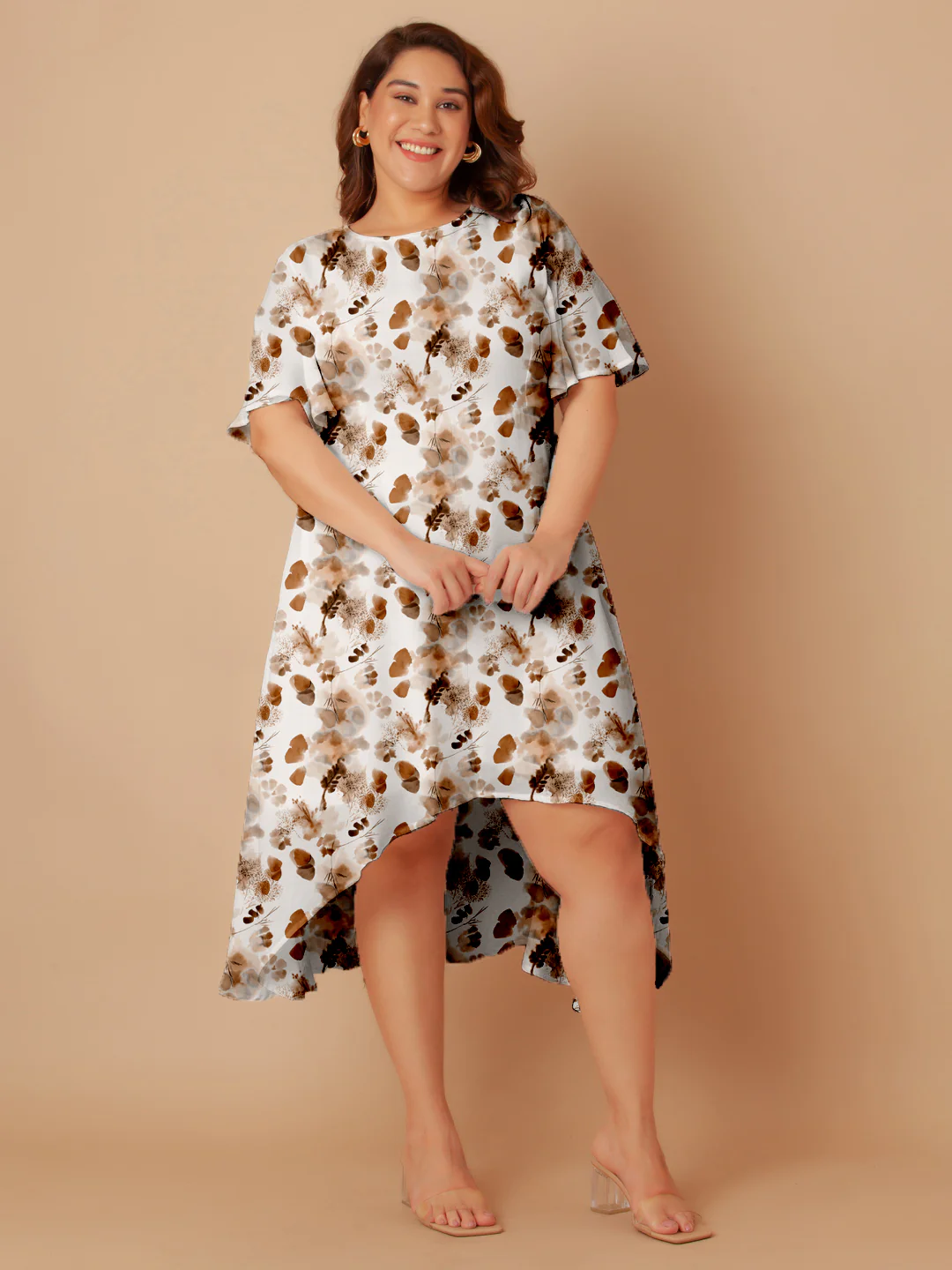 Off White Floral Print Flared Midi Dress - Image 7