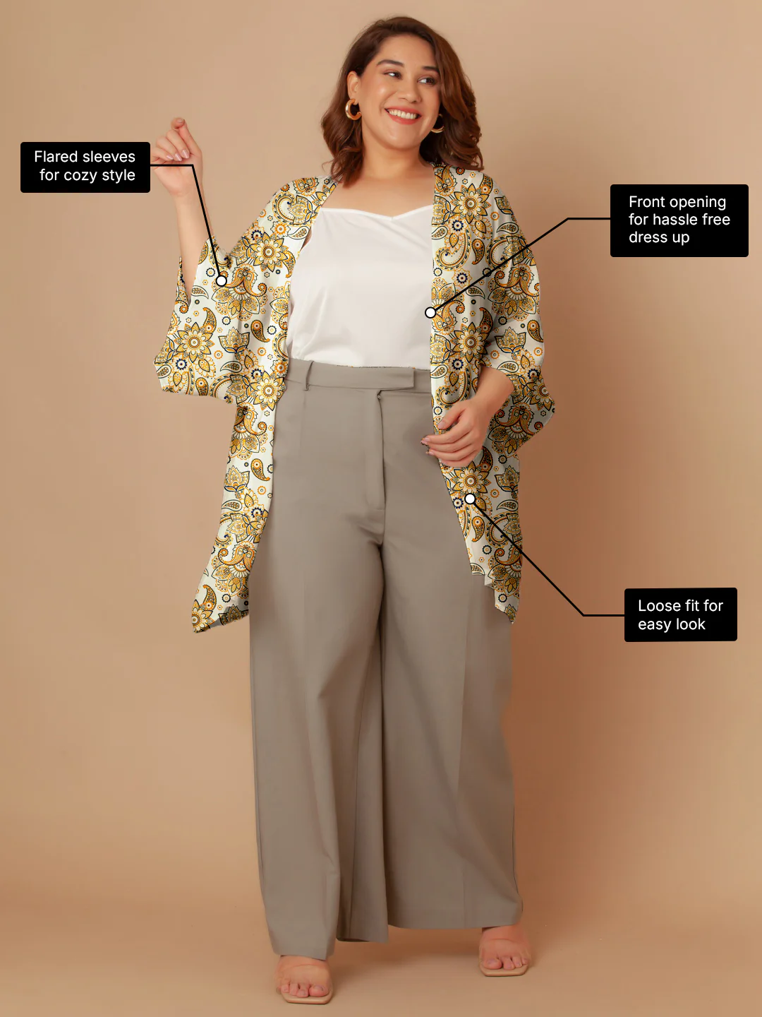 Off White Floral Print Peplum Shrug - Image 3
